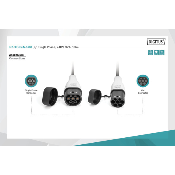 Кабель зарядний DIGITUS EV Single Phase, 240V, 32A, 10m (DK-1P32-S-100)