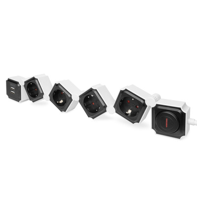 Блок розеток DIGITUS Flexible, 4xSchuko 16A, 2xUSB 2.4A, выключатель