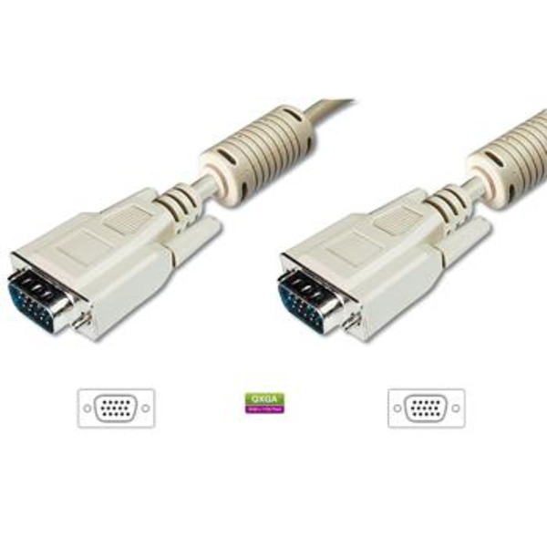 Кабель VGA Digitus (HDDB15M/M) 1.8m, ferrite, Biege (AK-310103-018-E)