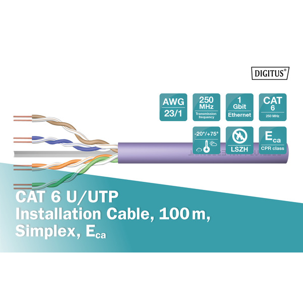 Патч-корд DIGITUS CAT 6 U-UTP 100m, AWG 23/1, LSZH-1, Purple (DK-1613-VH-1)