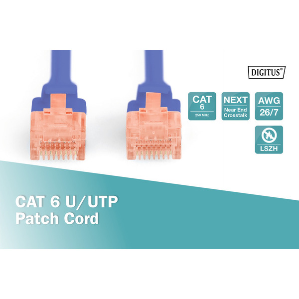 Digitus Патч-корд CAT 6 UTP, 10м, AWG 26/7, Cu, LSZH, синего цвета