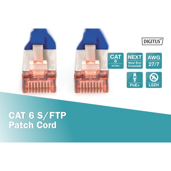 Digitus Патч-корд CAT 6 S-FTP, 10м, AWG 27/7, LSZH, синий
