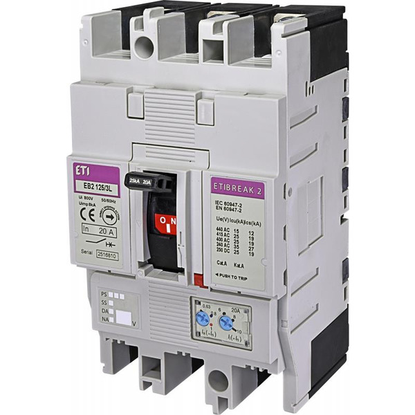 Автоматичний вимикач ETI EB2 125/3L 20A (25kA, (0.63-1) In/(6-12) In) 3P (4671021)