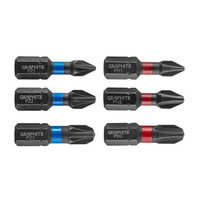 Graphite 56H540 Биты ударные PH1/2/3, PZ1/2/3 x 25 мм, 6 шт.
