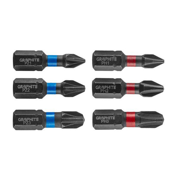 Біти ударні GRAPHITE PH1 / 2/3, PZ1/2/3 x 25 мм, 6 шт.