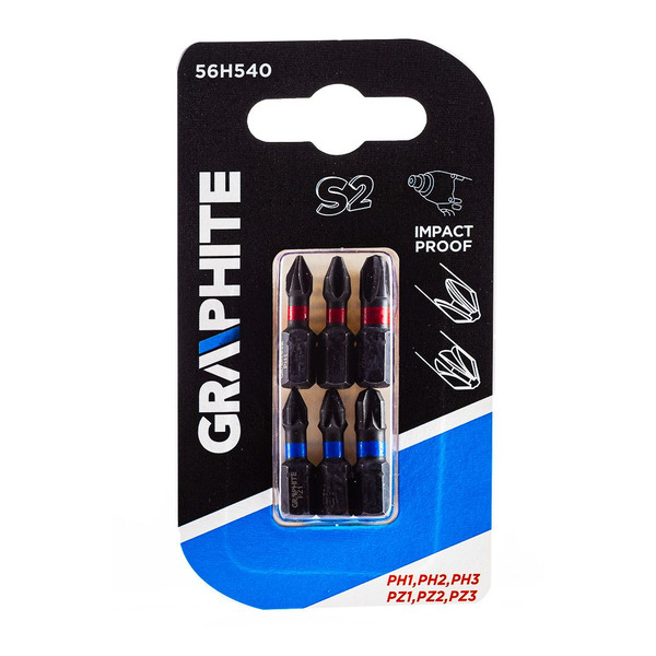 Біти ударні GRAPHITE PH1 / 2/3, PZ1/2/3 x 25 мм, 6 шт.