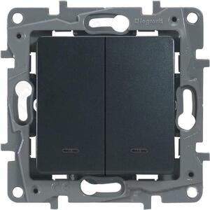 Вимикач Legrand 2-клавішний із підсвічуванням Etika антрацит