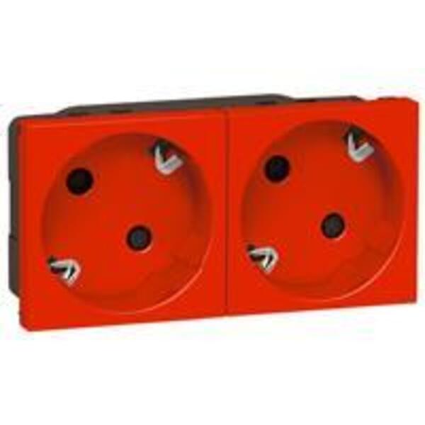 Блок розеток електричних Legrand MOSAIC 2хSchuko під кутом 45° 16А, 250В, автоматичні клеми, 4модуля, червоний