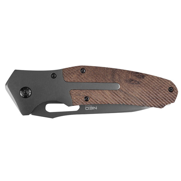 Neo Tools 63-115 Нож складной, 22см, лезвие 11см, ручка SS +деревянная, 3Cr13, лезвие с сатиновым покрытием, зажим для ремня