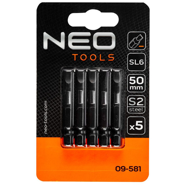 Біти Neo Tools ударні NEО, 50 мм, SL6 – 5 шт., сталь S2