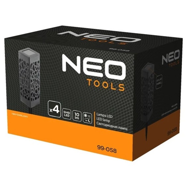 Сонячний світильник NEO Tools 10 люмен, 0.3 Вт, 600 мАг, 3.7 Ni-MH, LED SMD, датчик сутінків, IP44 (99-058)