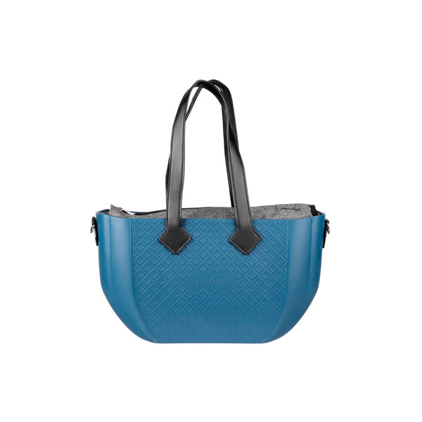 Сумка MyMia з синім корпусом, сірою підкладкою та набором аксесуарів в еко-шкірі, чорний.