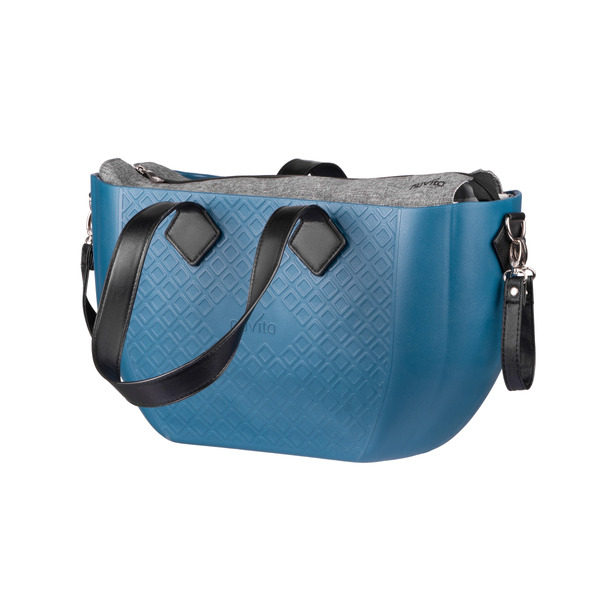 Сумка MyMia з синім корпусом, сірою підкладкою та набором аксесуарів в еко-шкірі, чорний.