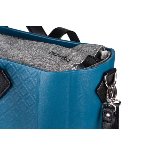 Сумка MyMia з синім корпусом, сірою підкладкою та набором аксесуарів в еко-шкірі, чорний.