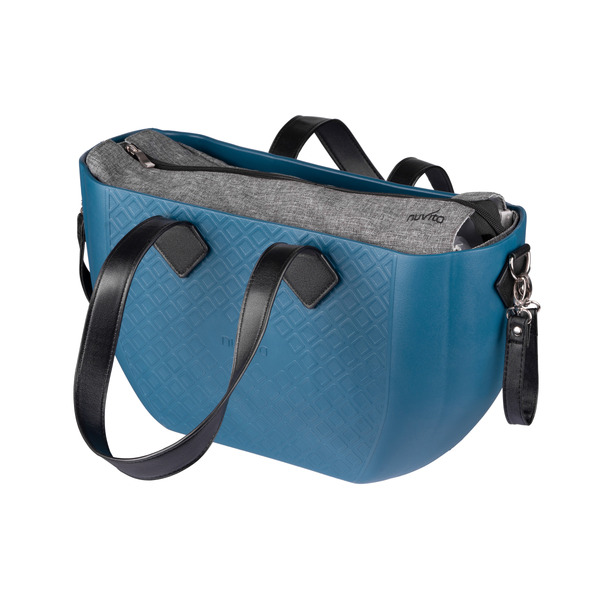 Сумка MyMia з синім корпусом, сірою підкладкою та набором аксесуарів в еко-шкірі, чорний.