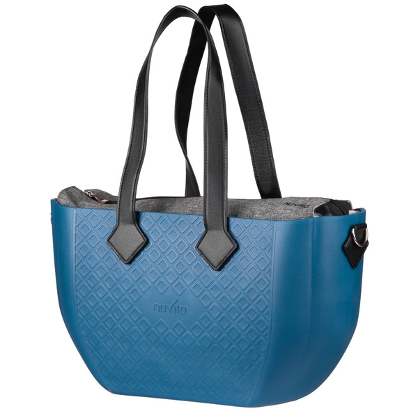 Сумка MyMia з синім корпусом, сірою підкладкою та набором аксесуарів в еко-шкірі, чорний.