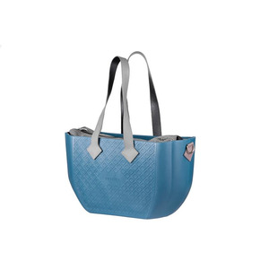 Сумка MyMia синій корпус/ сіра підкладка/ сірі шкіряні ручки, фіксатори, ремені на коляску