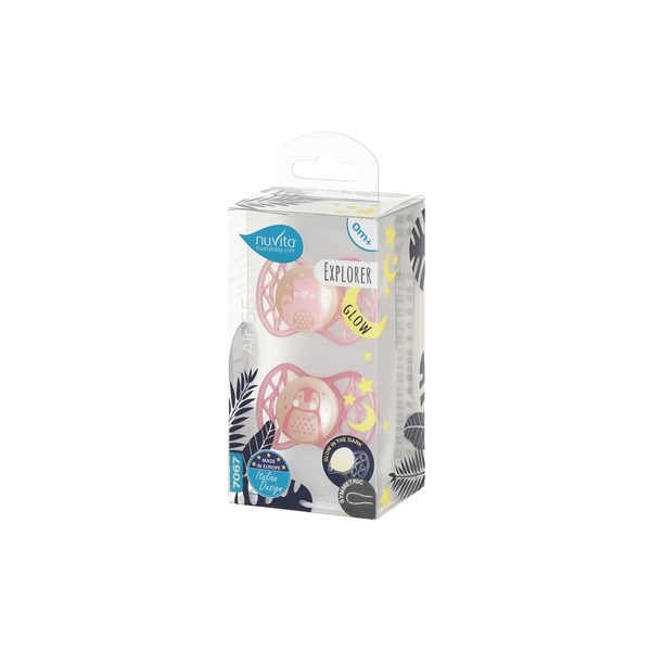 Пустушка симетрична Nuvita NV7067 Air55 Explorer 0m+2шт. світиться в темряві (ведмедик, пінгвін) (NV7067GF)