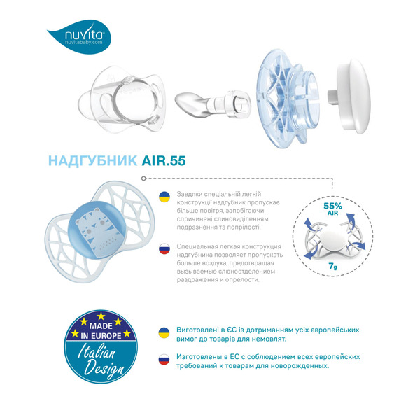 Пустушка симетрична Nuvita NV7067 Air55 Explorer 0m+2шт. (тигр, слон) (NV7067M)