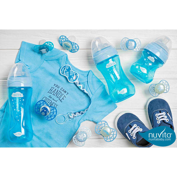 Пустушка симетрична Nuvita NV7085 Air55 Cool 6m +" вуса" світиться в темряві, блакитна (NV7085GDB)85GDB]