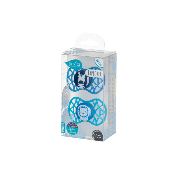 Пустушка ортодонтична Nuvita NV7086 Air55 Explorer 6m + 2шт. (Зебра, лев) (NV7086M)