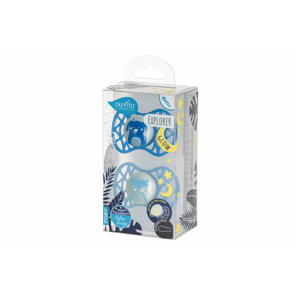 Пустушка симетрична Nuvita NV7087 Air55 Explorer 6m+2шт. світиться в темряві (собачка, лисиця) (NV7087GM)