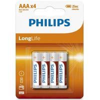 Philips Батарейка LongLife Zinc Carbon угольно-цинковая AAA блистер, 4 шт