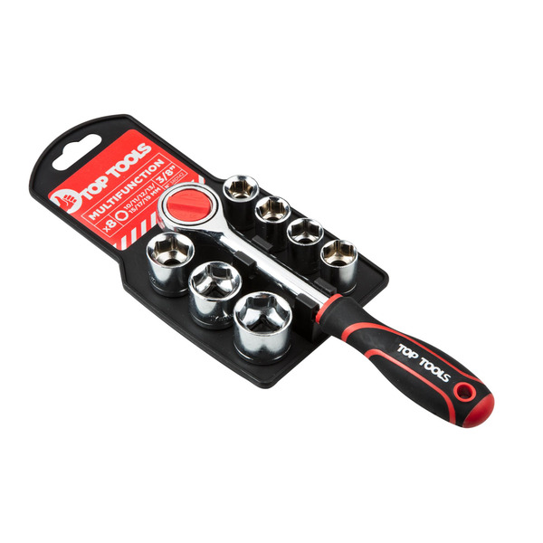 Набор торцевых головок Top Tools с трещоткой, 3/8", 8 предметов
