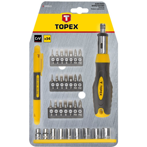 Topex 39D522 Набор насадок с держателем Cr-V