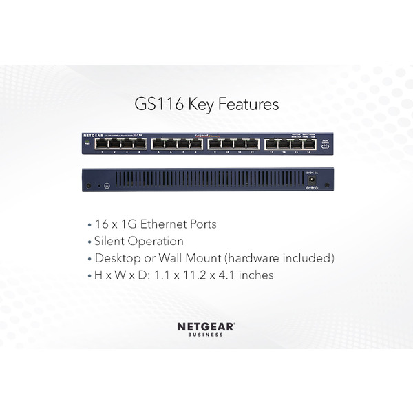 Комутатор NETGEAR GS116GE 16xGE, некерований