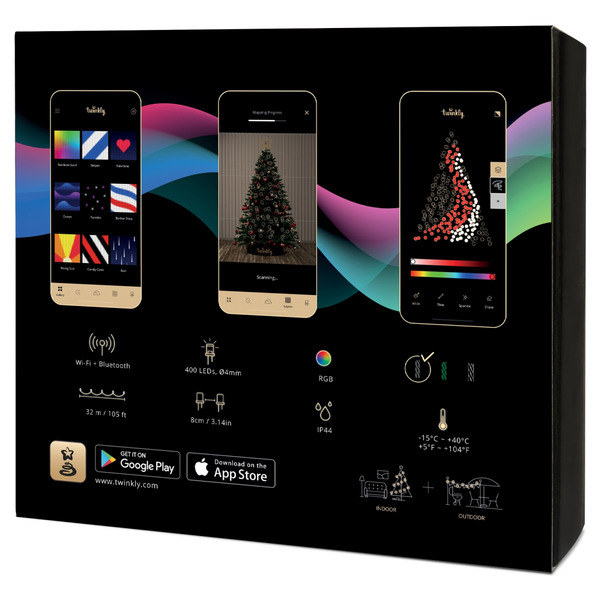 Smart LED Гірлянда Twinkly Strings RGB 400, Gen II, IP44, довжина 32м, кабель чорний