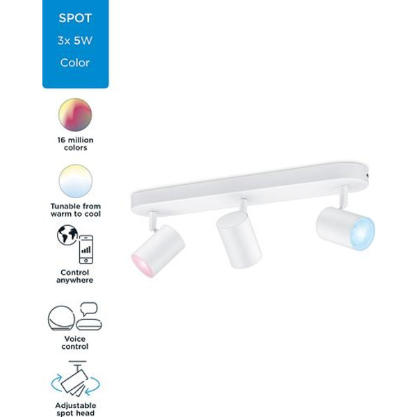 Розумний накладний точковий світильник WiZ IMAGEO Spots 3х5W 2200-6500K RGB Wi-Fi білий (929002658901)