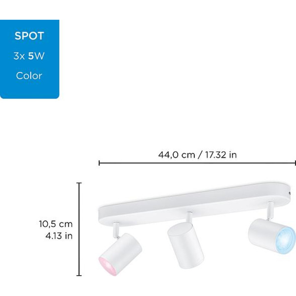 Розумний накладний точковий світильник WiZ IMAGEO Spots 3х5W 2200-6500K RGB Wi-Fi білий (929002658901)