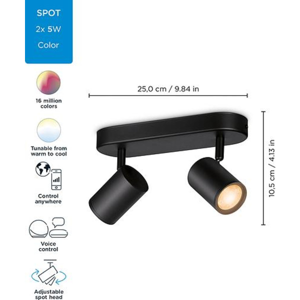 WiZ Умный накладной точечный светильник IMAGEO Spots 2х5W 2200-6500K RGB Wi-Fi черный