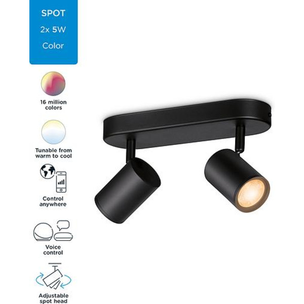 WiZ Умный накладной точечный светильник IMAGEO Spots 2х5W 2200-6500K RGB Wi-Fi черный