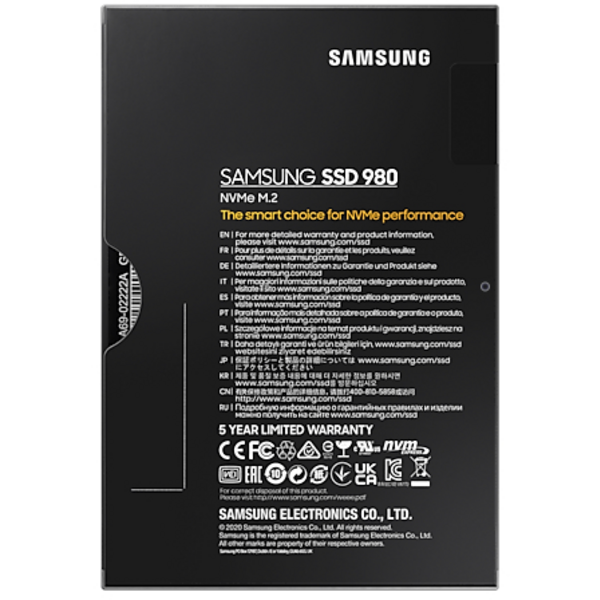 Накопитель SSD  1ТB Samsung 980 M.2 2280 PCIe 3.0 x4 NVMe V-NAND MLC (MZ-V8V1T0BW)