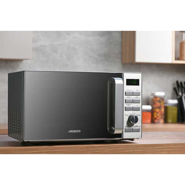 ARDESTO Микроволновая печь, 20л, электр. управл., 700Вт, дисплей, откр.ручкой, серебристый