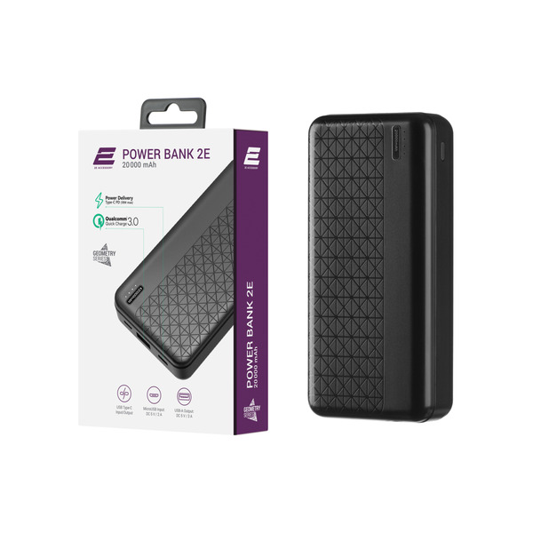 Внешний аккумулятор (Power Bank) 2E Geometry PD+QC 3.0 20000mAh Black (2E-PB2072PD-BLACK)