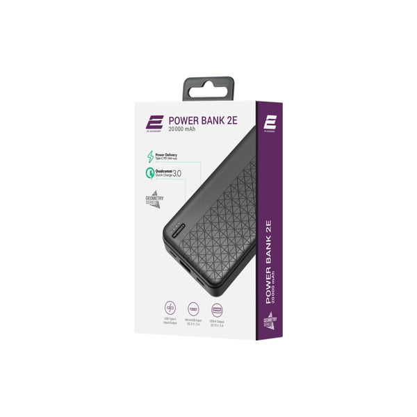 Внешний аккумулятор (Power Bank) 2E Geometry PD+QC 3.0 20000mAh Black (2E-PB2072PD-BLACK)
