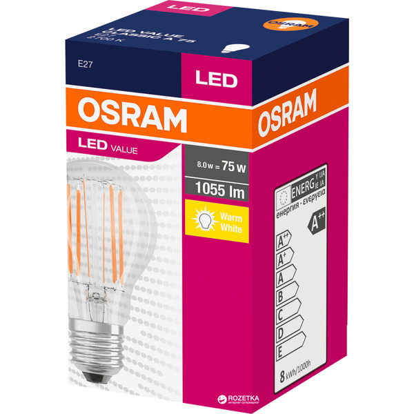 Лампа світлодіодна Osram Led Value Filament A75 8W (1055Lm) 2700K E27