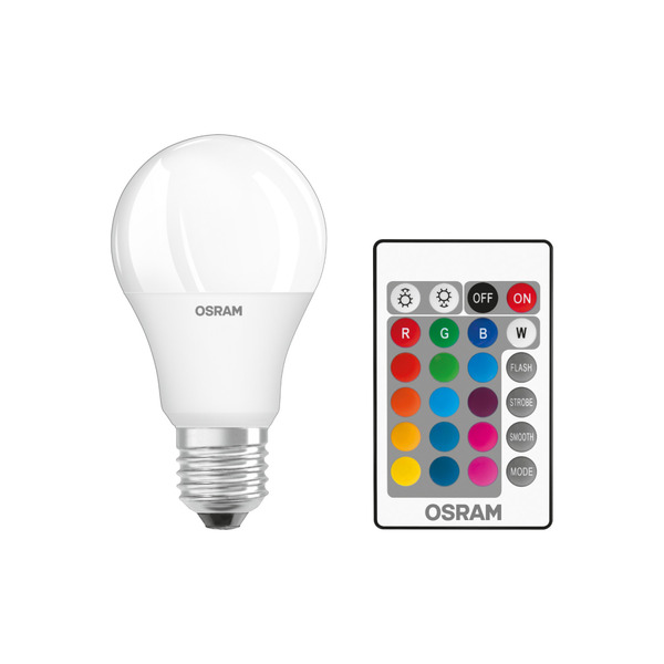 Лампа світлодіодна Osram Led E27 9W 2700К+RGB 220V A60+пульт дистанційного керування (4058075430754)