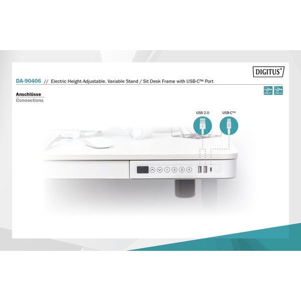 Стіл DIGITUS Electric Height Adjustable, 72-121см, 3хUSB, білий