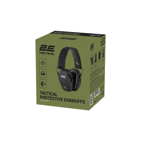Тактичні захисні навушники 2E Defence Black NRR: 25 dB, пасивні (2E-TPE016BK)