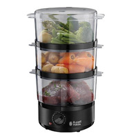 Пароварка Russell Hobbs на 3 яруса Kitchen Collection, 400Вт, резервуар для воды -0,5л, механическое управл., нерж. сталь/пластик, черный