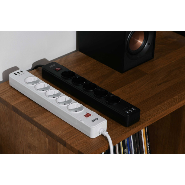 Мережевий фільтр 2E 5хSchuko, 2 м (2E-SP515M2USBBK)