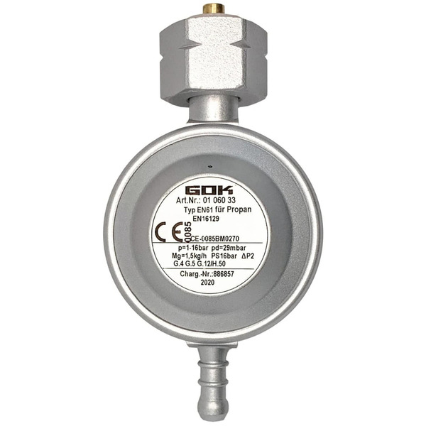 GOK Редуктор газа низкого давления, тип Kombi (тип Shell и KLF, укр. и евростандарт), 29 бар, 1.5 кг/ч, W21.8x1/14 LH