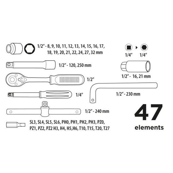 Набір торцевих головок з тріскачкою Top Tools 38D550