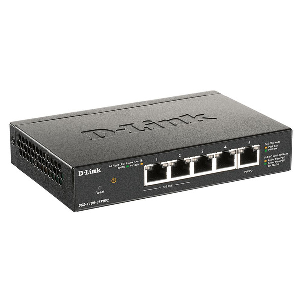 D-Link Коммутатор DGS-1100-05PD 5xGE, (2xGE, 2xGE PoE, 1xGE PD), EasySmart