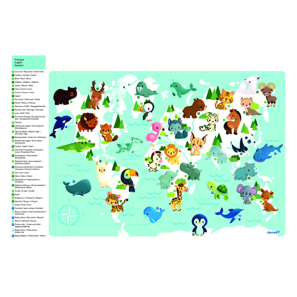 Навчальна іграшка Janod Карта світу з тваринами (J05468)
