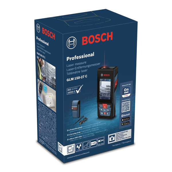 Bosch Дальномер лазерный Professional GLM 150-27 C, ±1.5 мм, 0.08–150м, 0-360°, чехол, 0.21кг